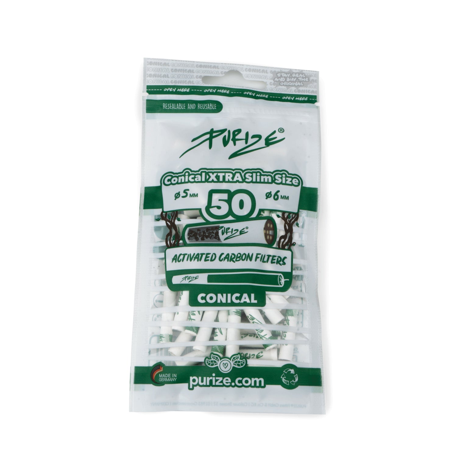 50 Stück Conical XTRA Slim Size Aktivkohlefilter im Beutel Ø 5-6 mm