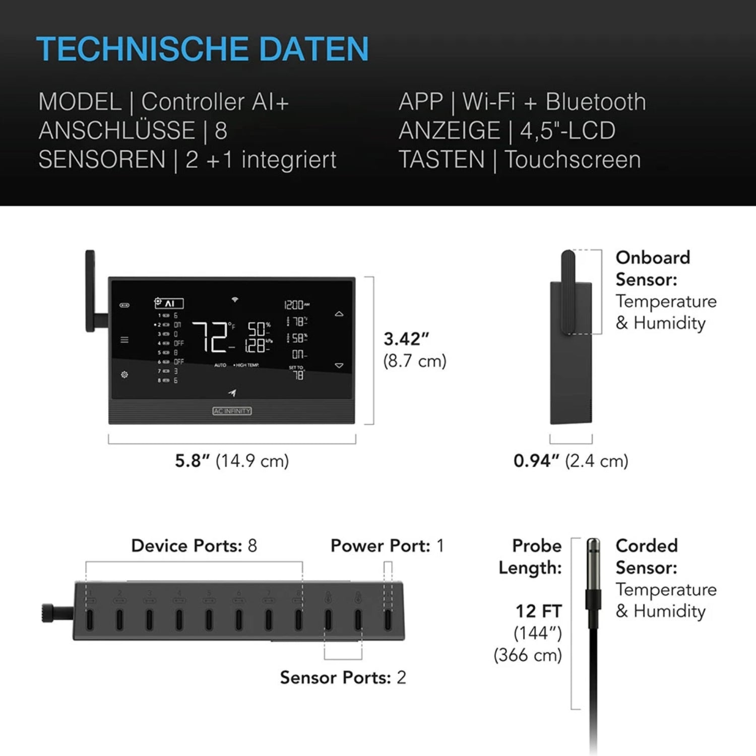 Smartes All-in-One Komplettset (90x90x180 cm) 300 Watt IONFRAME EVO4 Samsung LED mit Luftbefeuchter, Heizgerät und CONTROLLER AI+