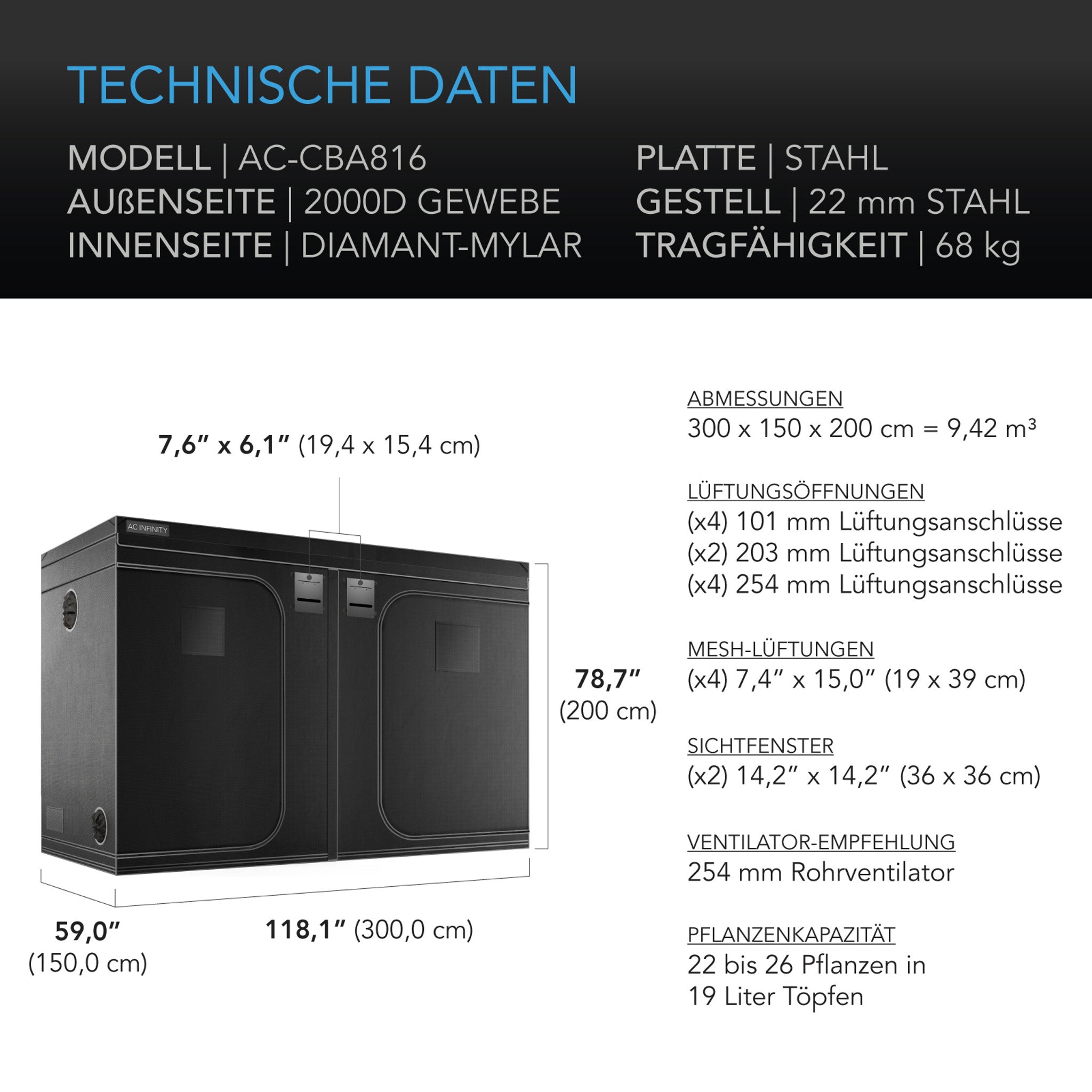 CLOUDLAB 816 Advance Growbox (300x150x200 cm)
