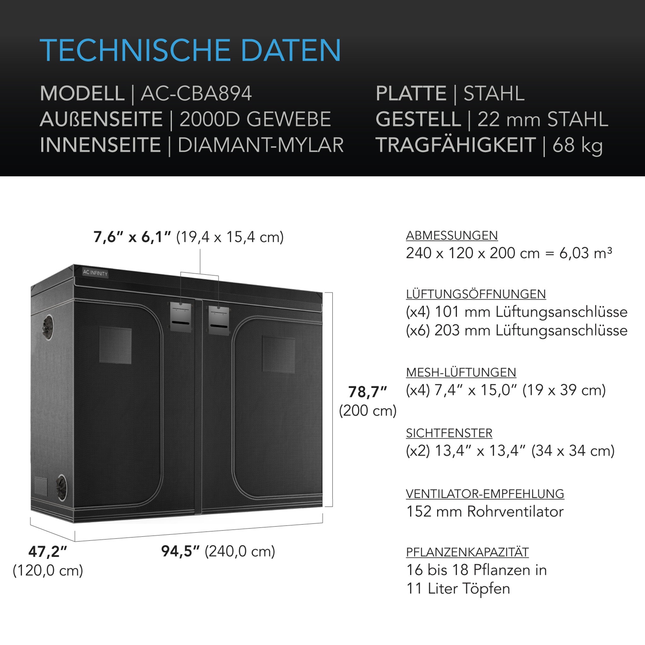 CLOUDLAB 894 Advance Growbox (240x120x200 cm)