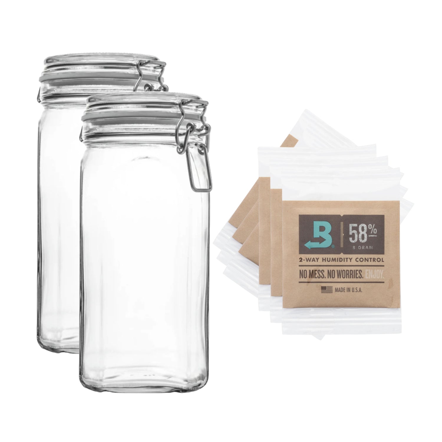 2x 1500 ml Drahtbügelgläser + 6x 8 Gramm 58% Feuchtigkeitspads