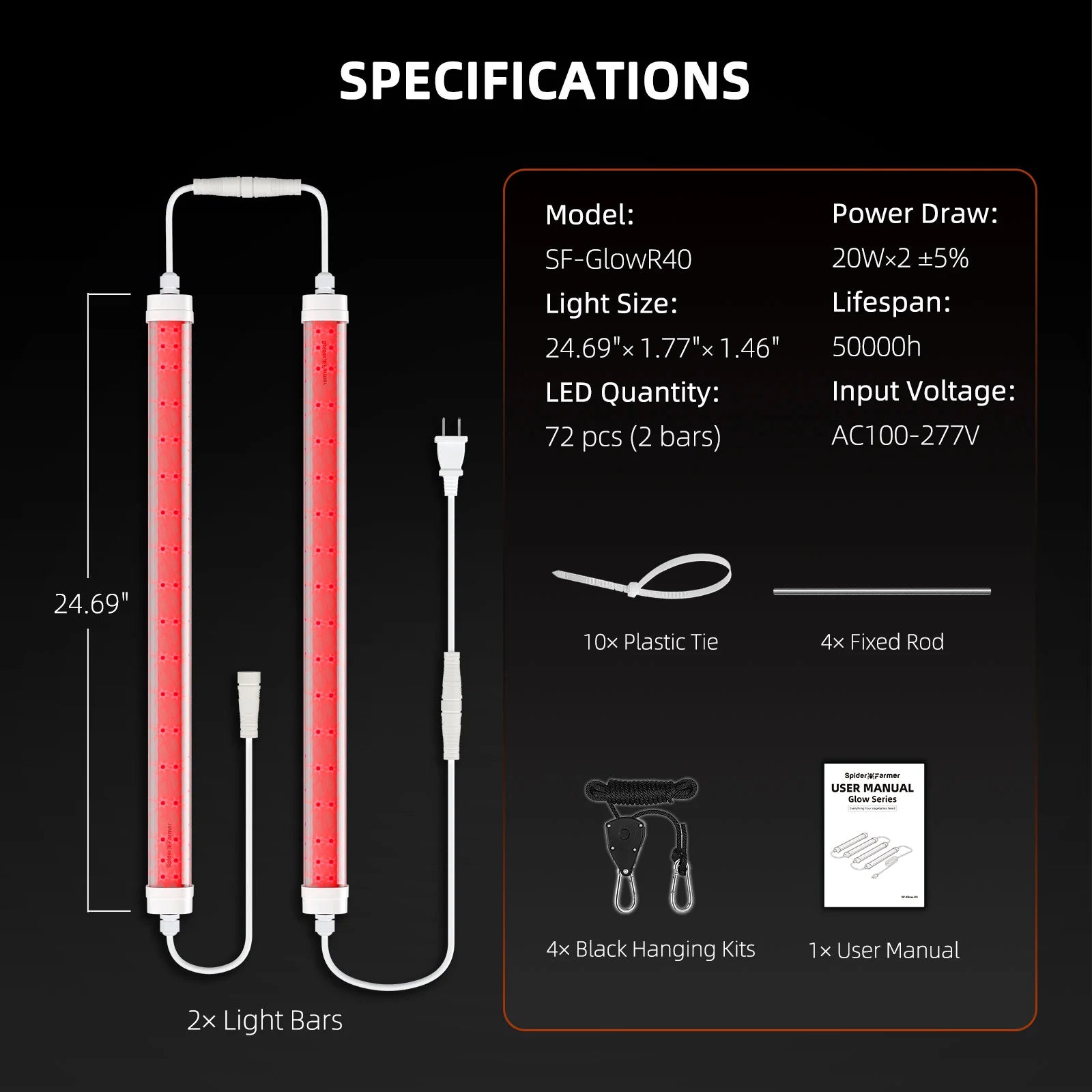 GlowR40 Deep Red LED Zusatzbeleuchtung 40 Watt