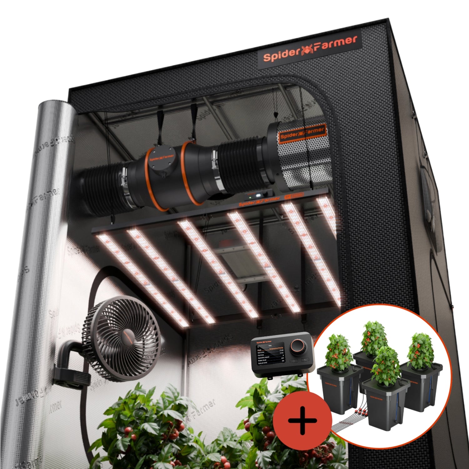 Hydroponik (DWC) Komplettset (120x120x200 cm) 480 Watt G5000 EVO LED mit GGS für smarte Steuerung und 4 Töpfen