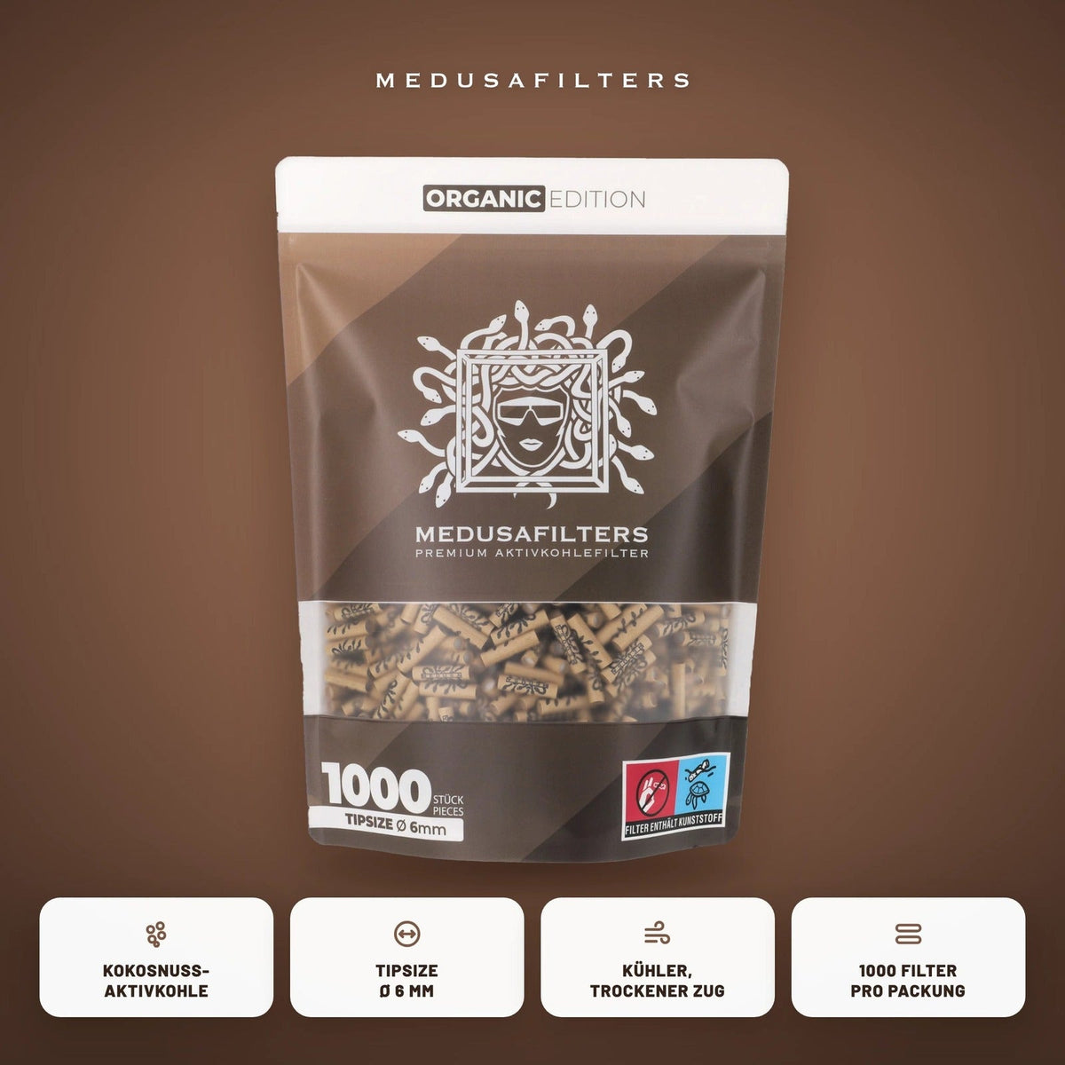 Medusa Aktivkohlefilter Ø 6 mm – 1000 Stück – Organic (1000 Stück) Produktansicht 2