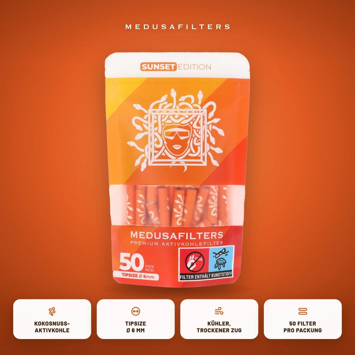 Medusa Aktivkohlefilter Ø 6 mm – 50 Stück – Sunset (Pack of 50) Produktansicht 2