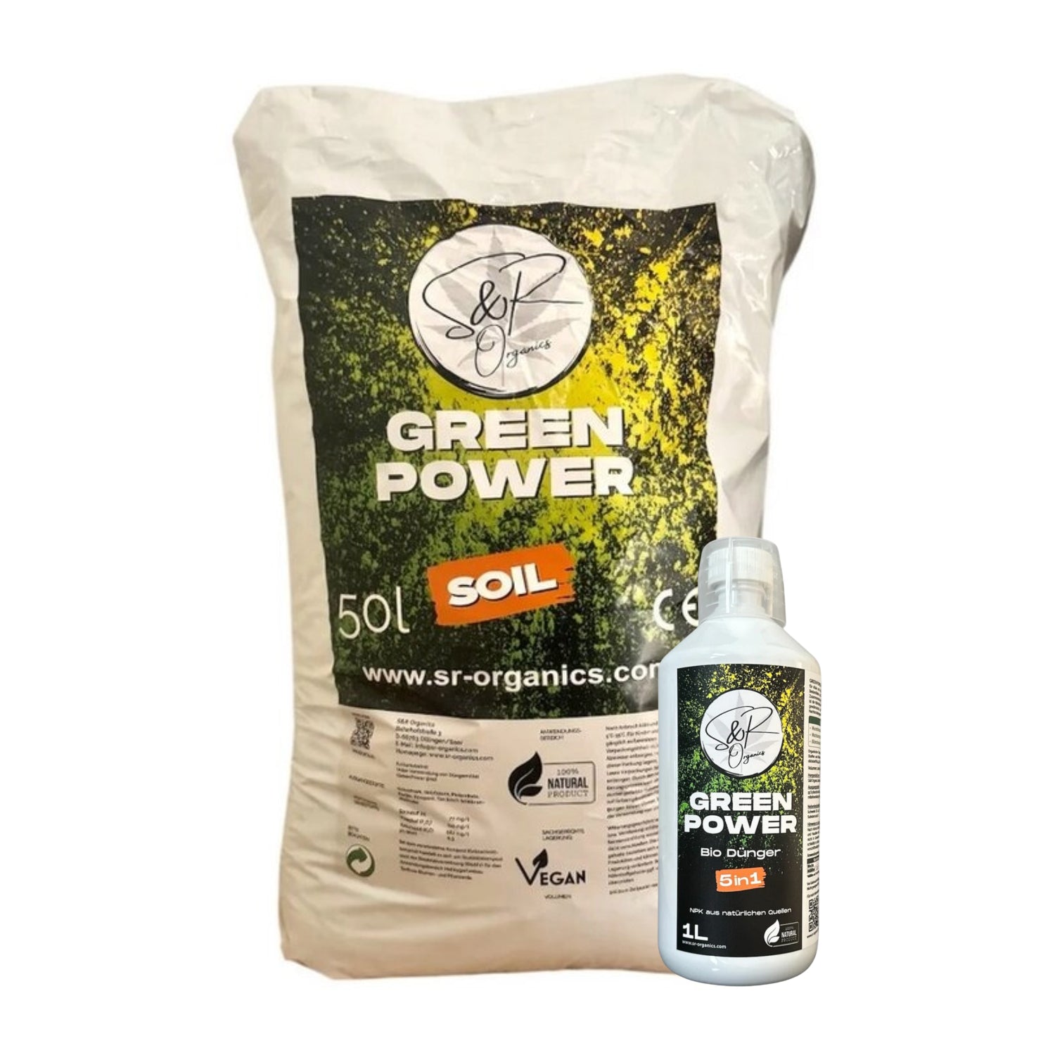 S&R Organics Green Power Set – Light-Mix Erde (50L) + 5in1 Bio-Dünger (1L)