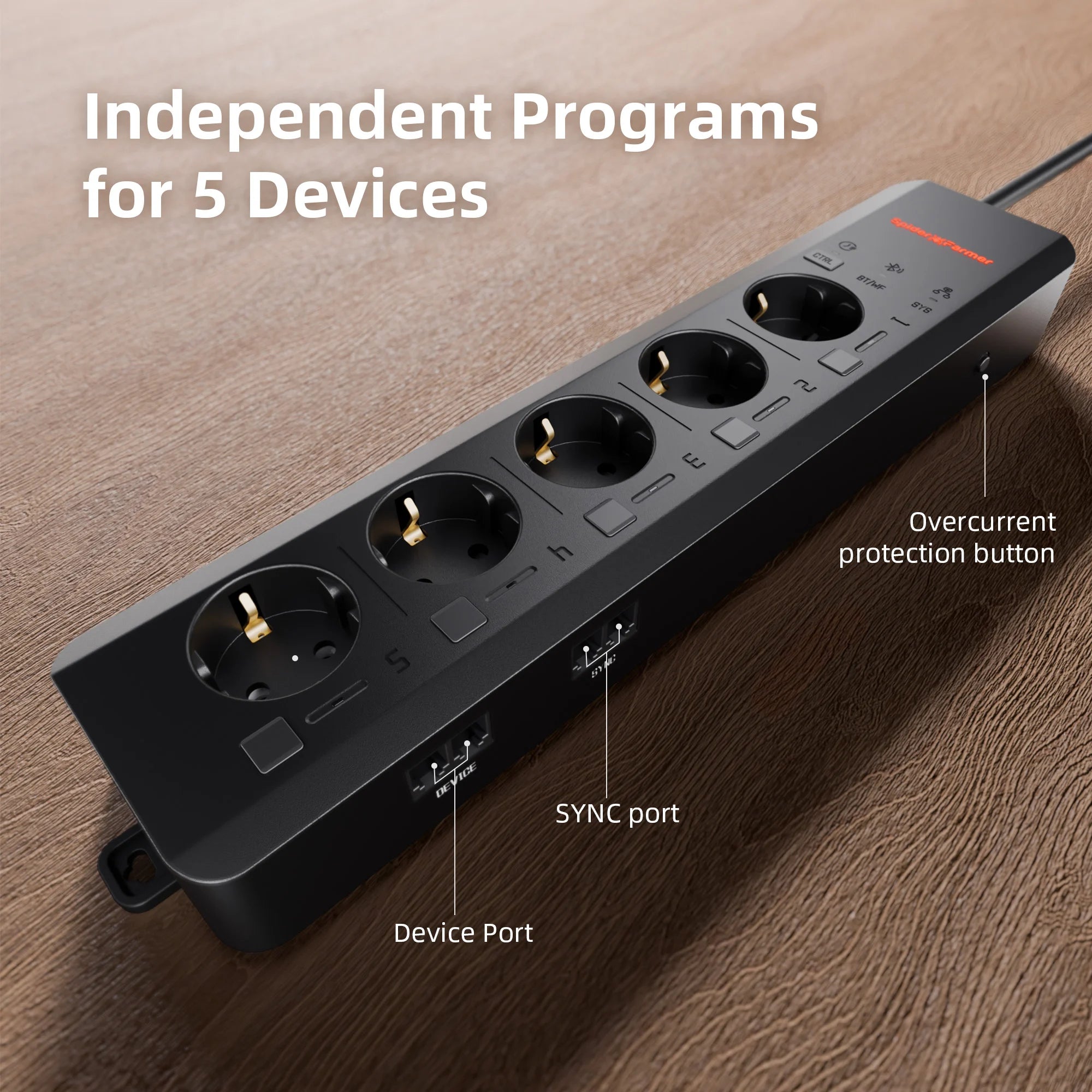 GGS AC5 Smarte Steckdosenleiste mit Temperatur-, Feuchtigkeits- und Lichtsensor