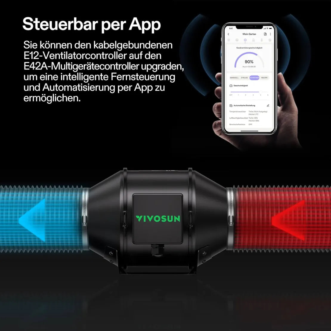 Smartes Abluftset mit GrowHub E42A Controller bis 331 m³/h
