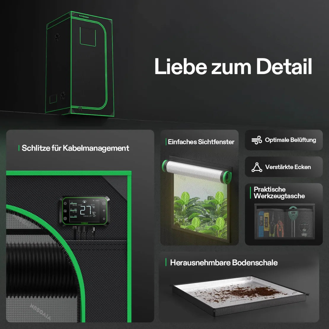 Smartes Komplettset (150×150×200 cm) 600 Watt AeroLight Wing SE LED und AeroZesh G6 Lüfter