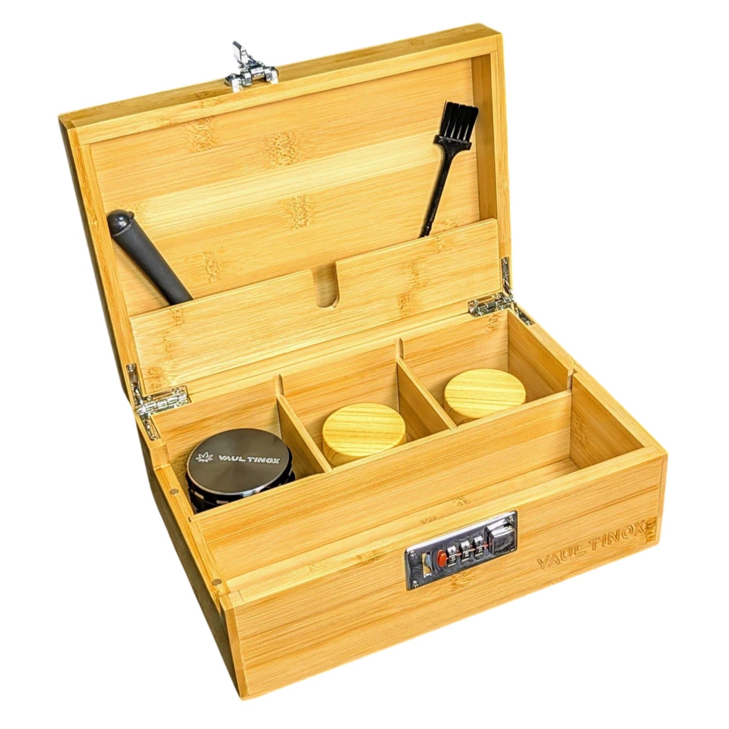Vaultinox Abschließbare Stonerbox aus Bambus inkl. Rolling Tray, Grinder & Zubehör