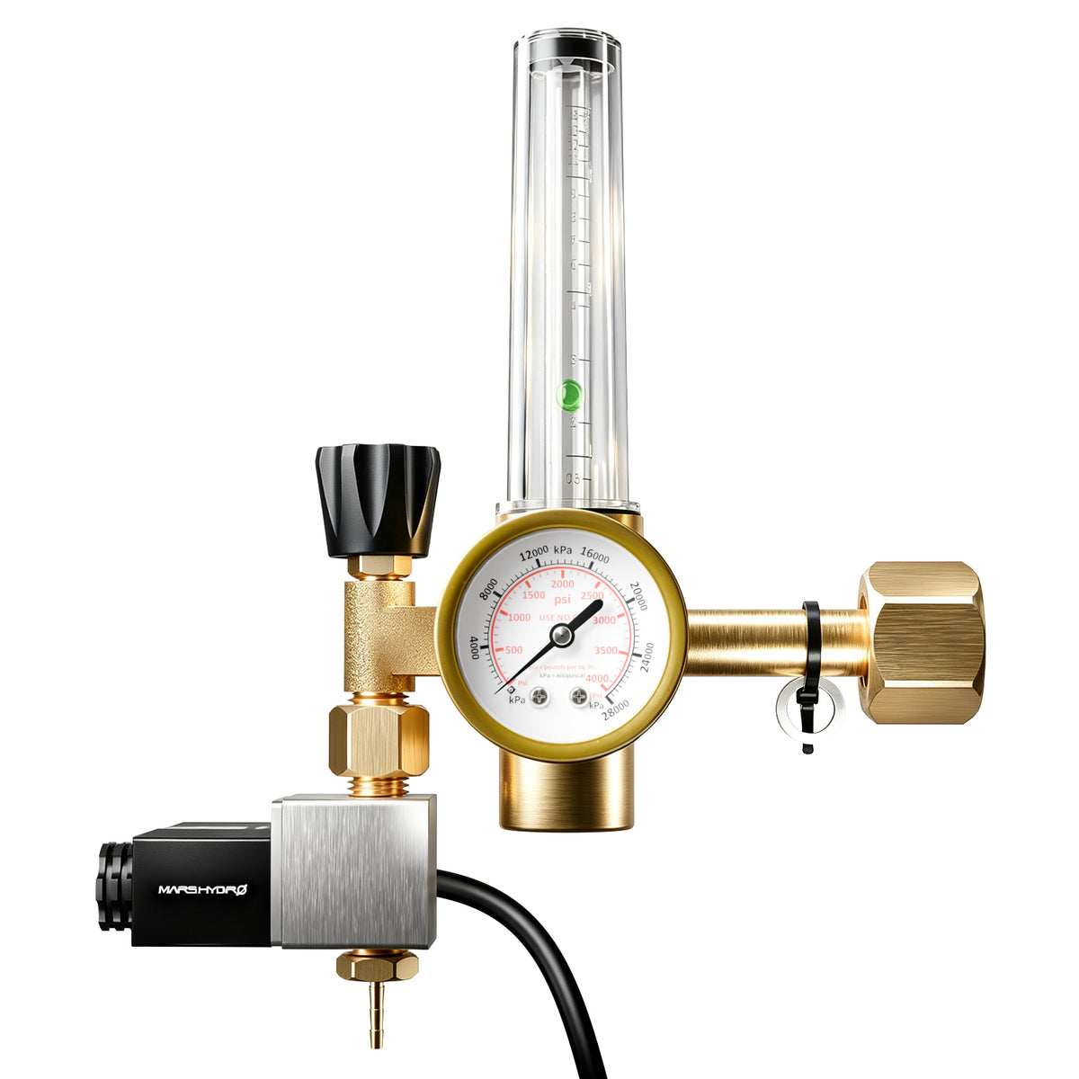 Mars Hydro MH-CO2-Reg – Hauptansicht mit Magnetventil, Durchflussmesser und Manometer
