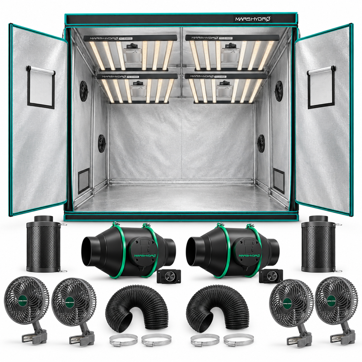 Mars Hydro Komplettset (240x240x200 cm) 1920 Watt 4x FC-E4800 LED mit iFresh und iConnect für smarte Steuerung – Set-Komponenten
