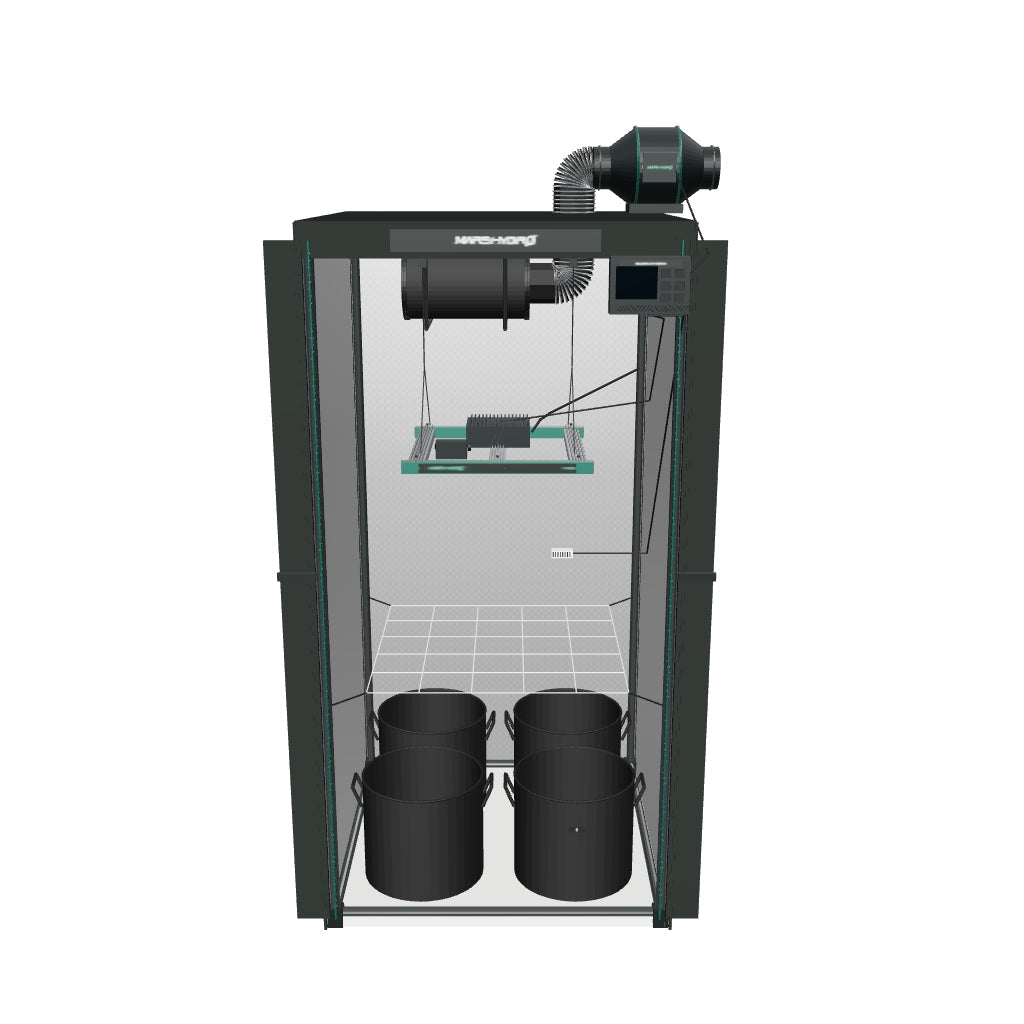 Mars Hydro Komplettset (80x80x160 cm) 150 Watt FC1500 LED mit iControl für smarte Steuerung – fotobasierte 3D-Ansicht
