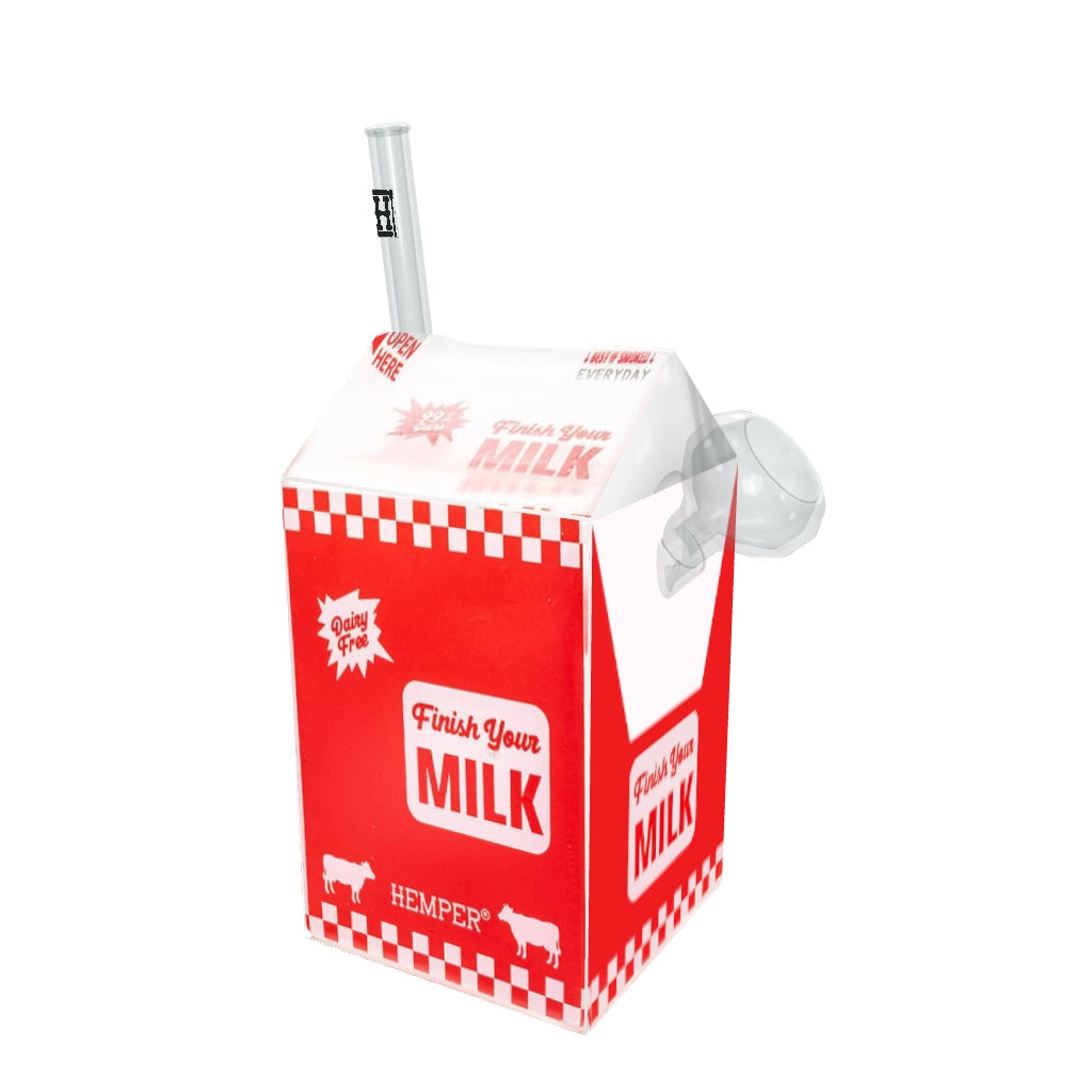HEMPER Weedies Milk Carton Bong – auf 5,7 Zoll korrigierter Karton mit Originaldrucken, klarem Mundrohr und seitlich versenktem Kopf; aus Produktfotos angenähert