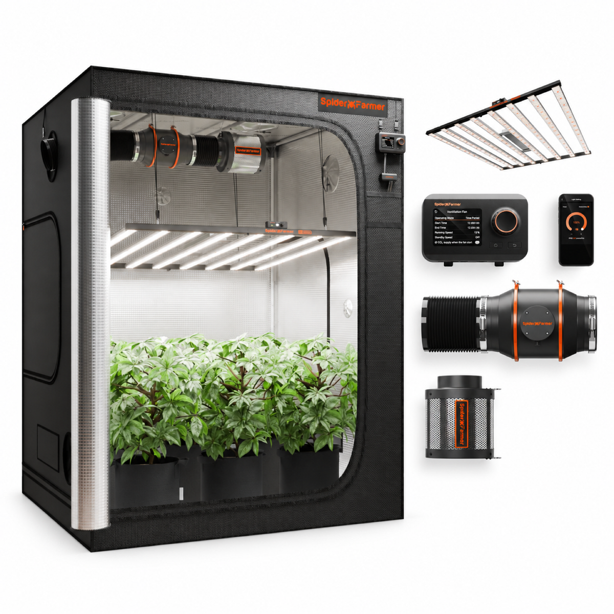 Spider Farmer SE1000W Komplettset auf weißem Hintergrund