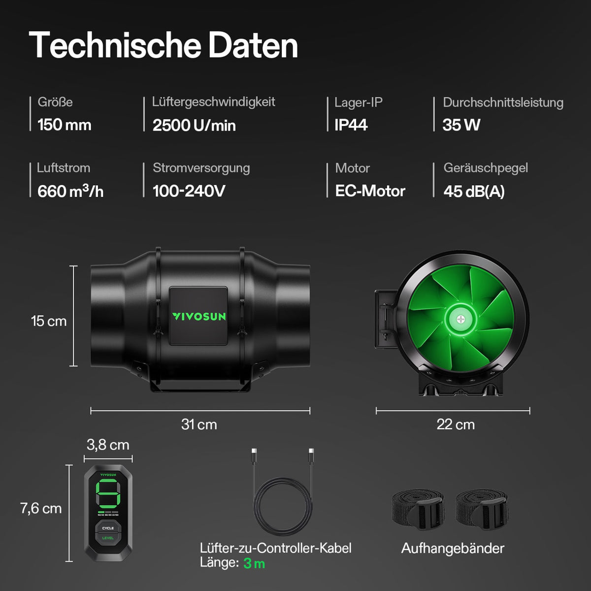 VIVOSUN AeroZesh G6 Rohrventilator 15 cm mit E12 – Galerie 9