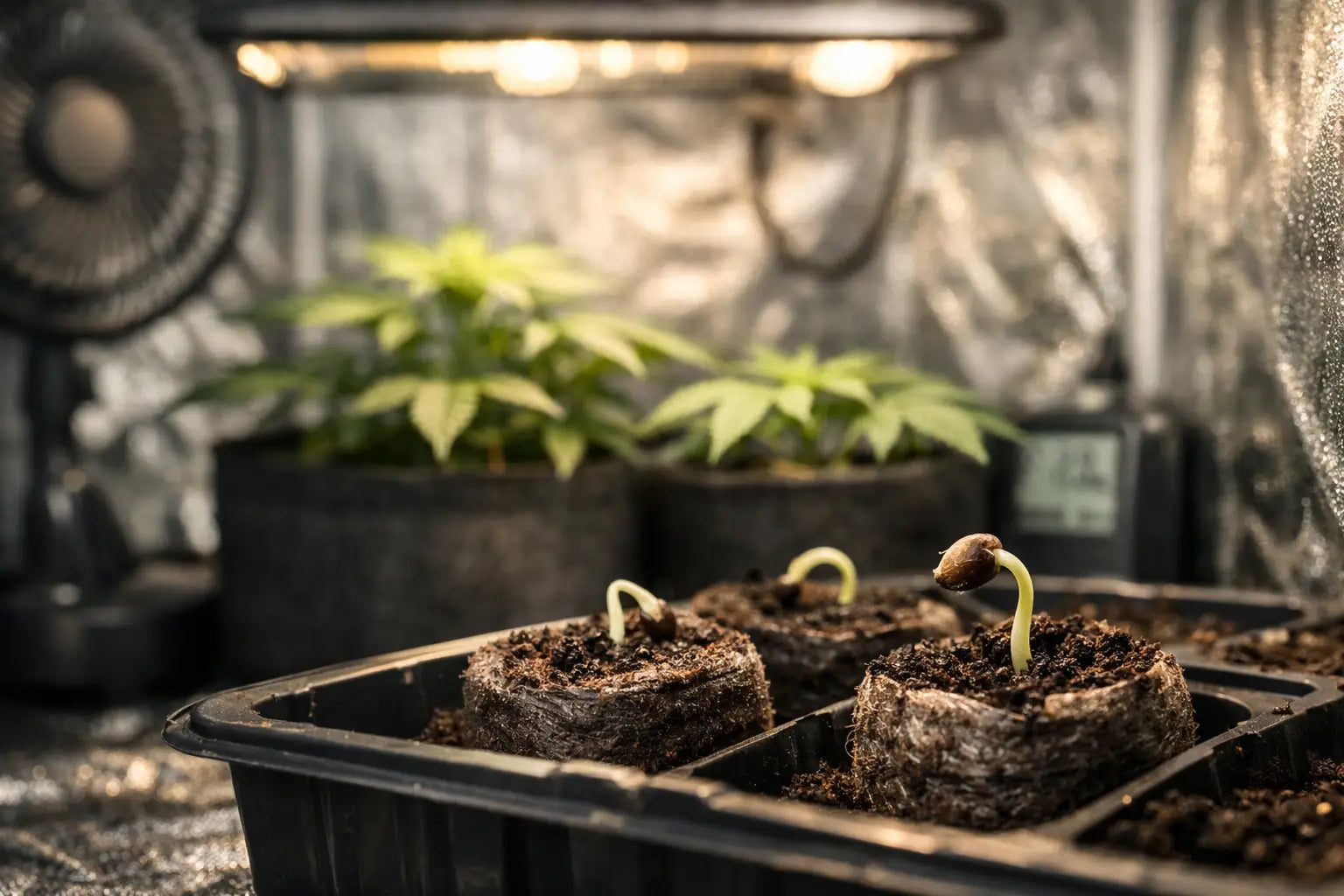 Cannabis Samen keimen im Zelt mit stabilem Klima