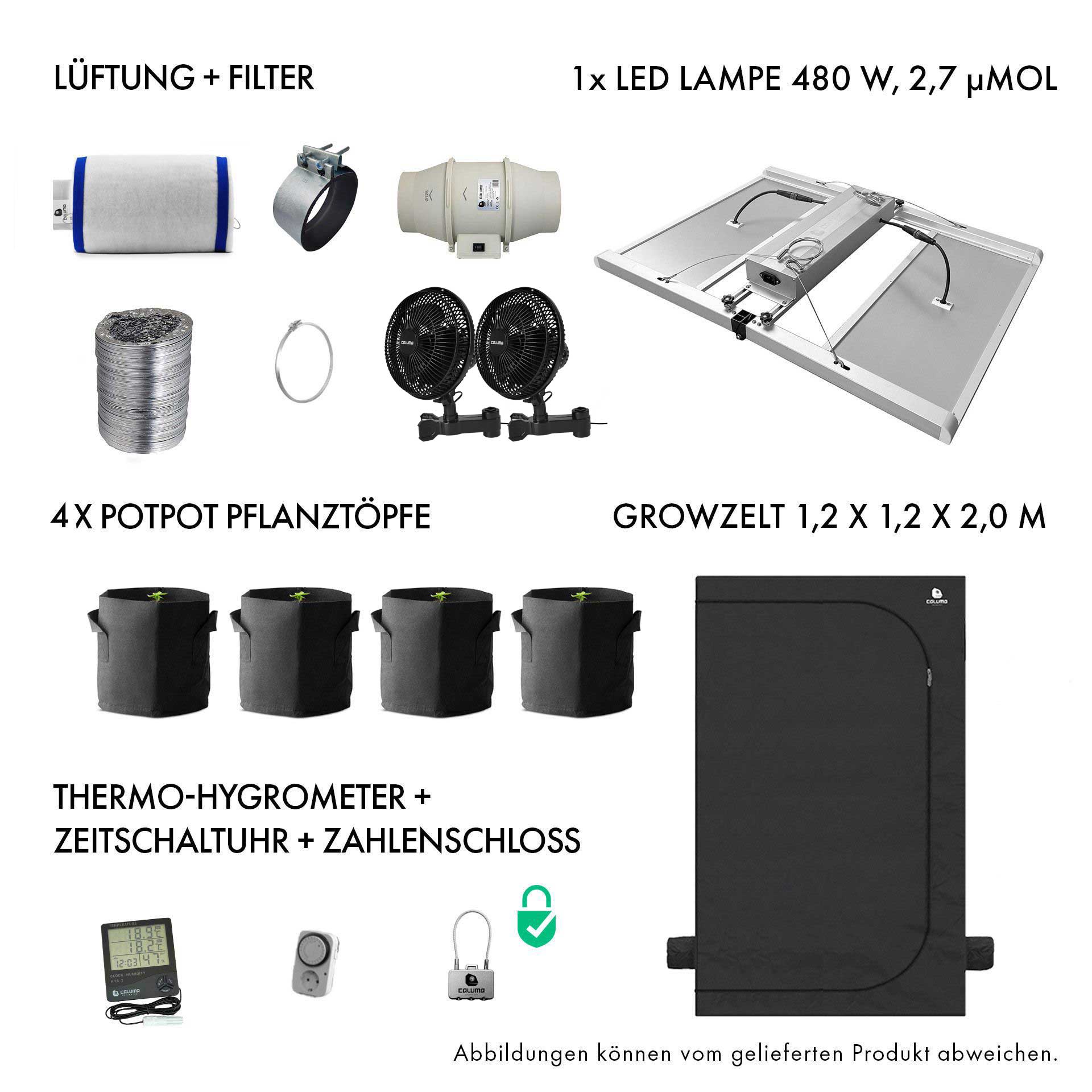 Komplettset (120x120x200 cm) 480 Watt Caluma Force LED