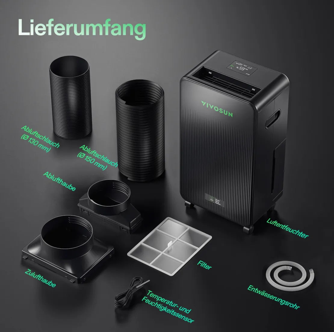 AeroDrain D12 smarter Luftentfeuchter 300 Watt und 2 Liter Tank