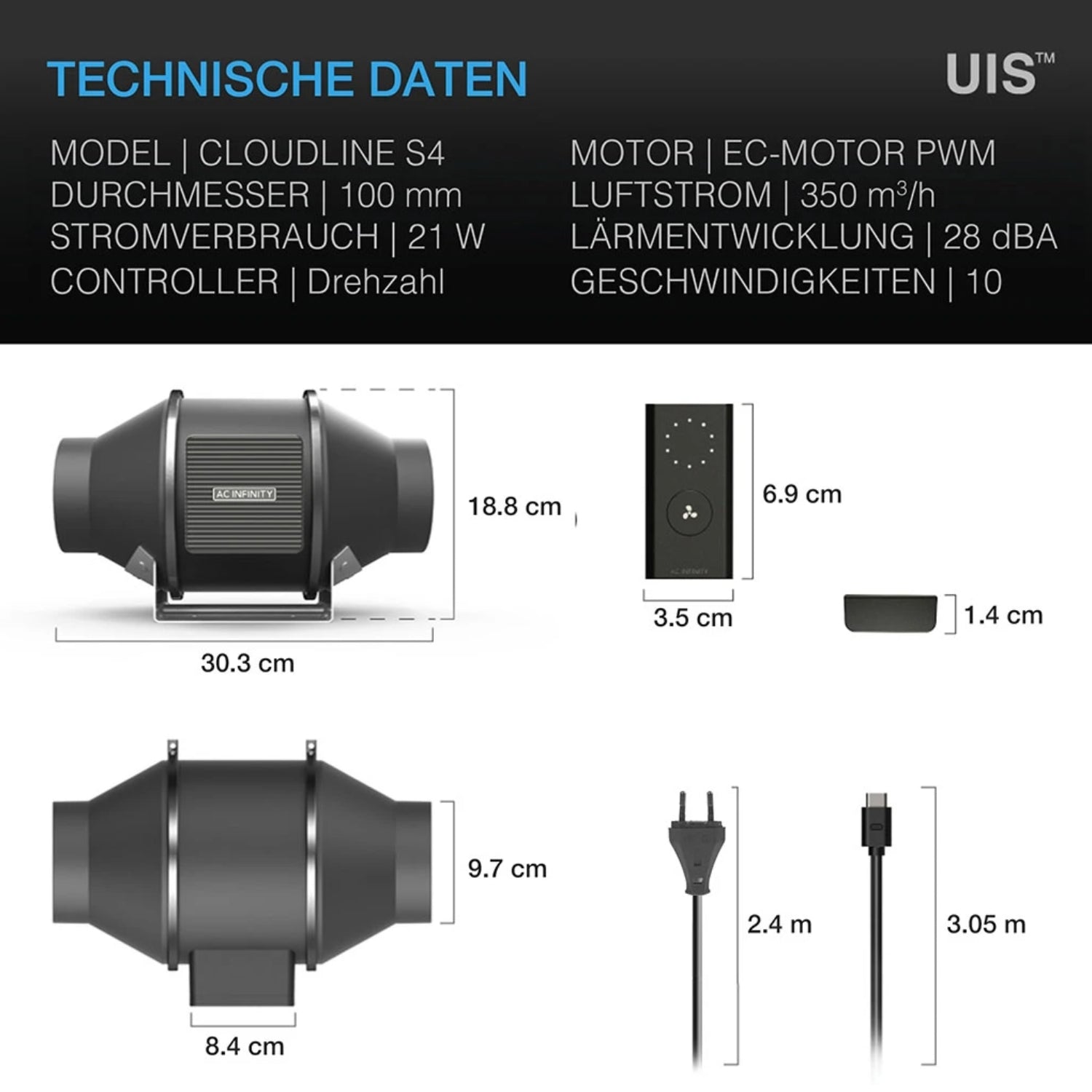 CLOUDLINE PRO S4 leiser Rohrventilator bis 350 m³/h