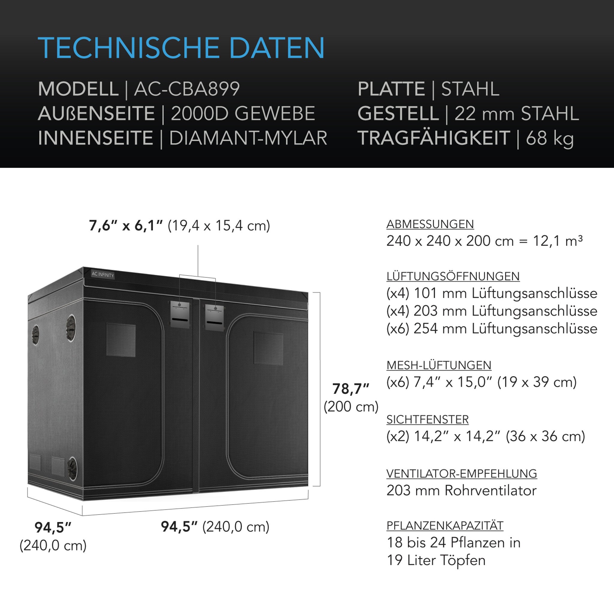 CLOUDLAB 899 Advance Growbox (240x240x200 cm)