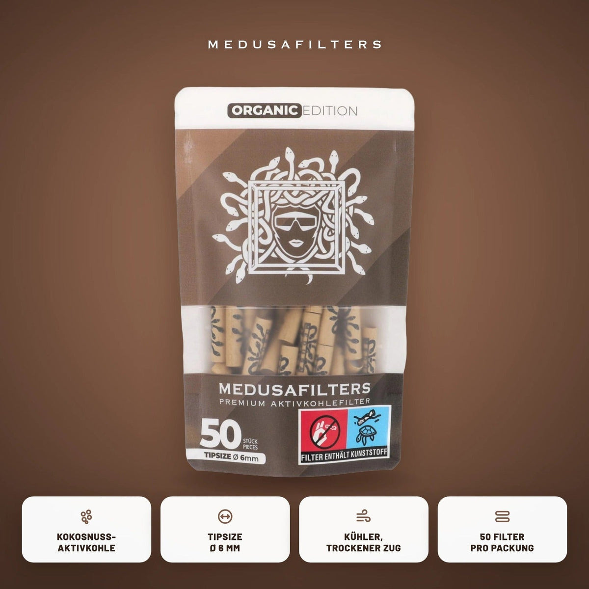 Medusa Aktivkohlefilter Ø 6 mm – 50 Stück – Organic (Pack of 50) Produktansicht 2