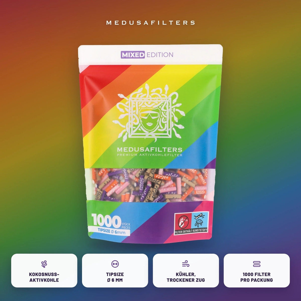 Medusa Aktivkohlefilter Ø 6 mm – 1000 Stück – Rainbow (1000 Stück) Produktansicht 2