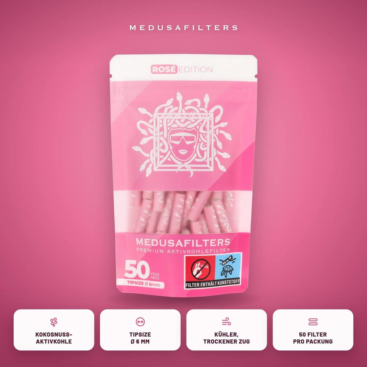 Medusa Aktivkohlefilter Ø 6 mm – 50 Stück – Rose (Pack of 50) Produktansicht 2