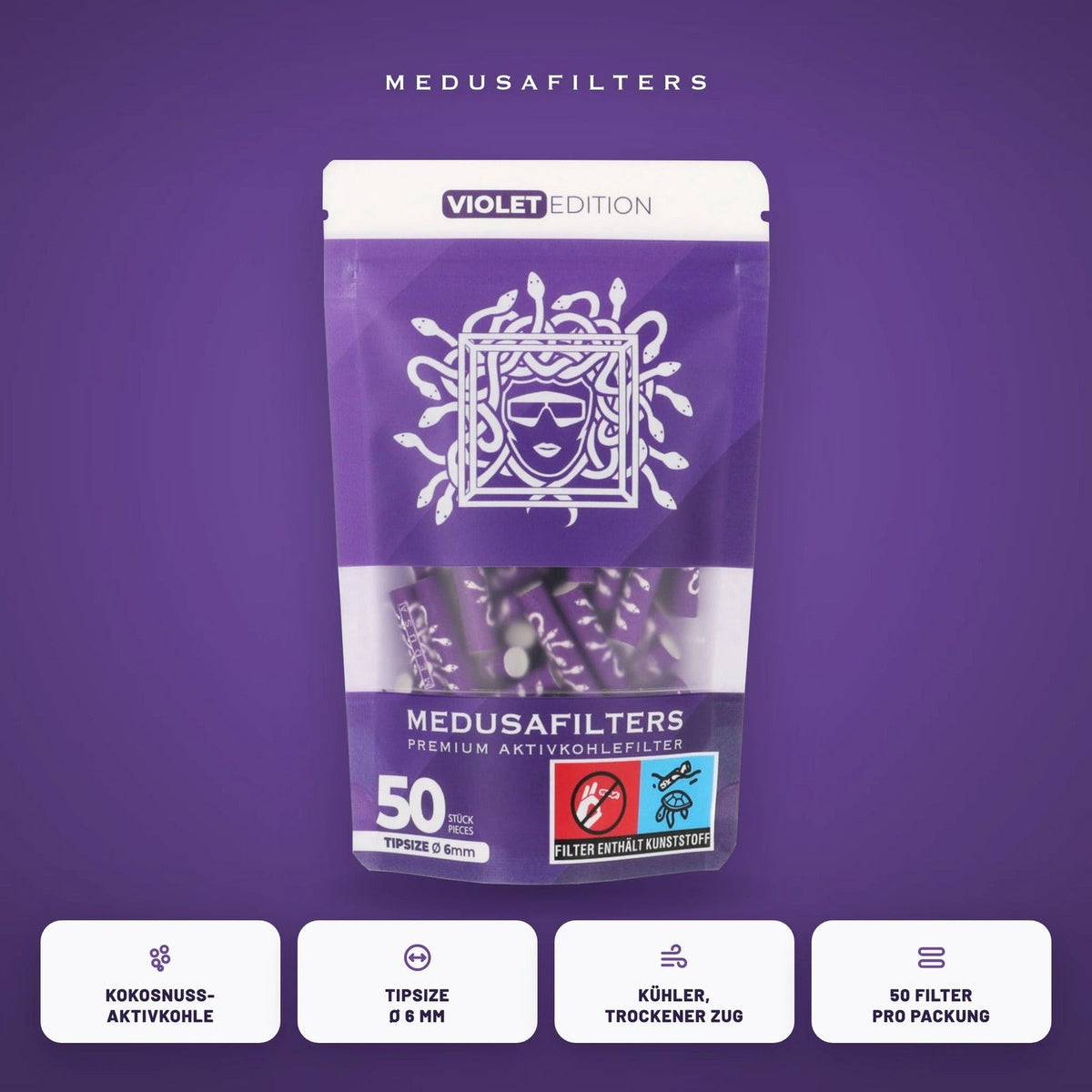 Medusa Aktivkohlefilter Ø 6 mm – 50 Stück – Violet (Pack of 50) Produktansicht 2