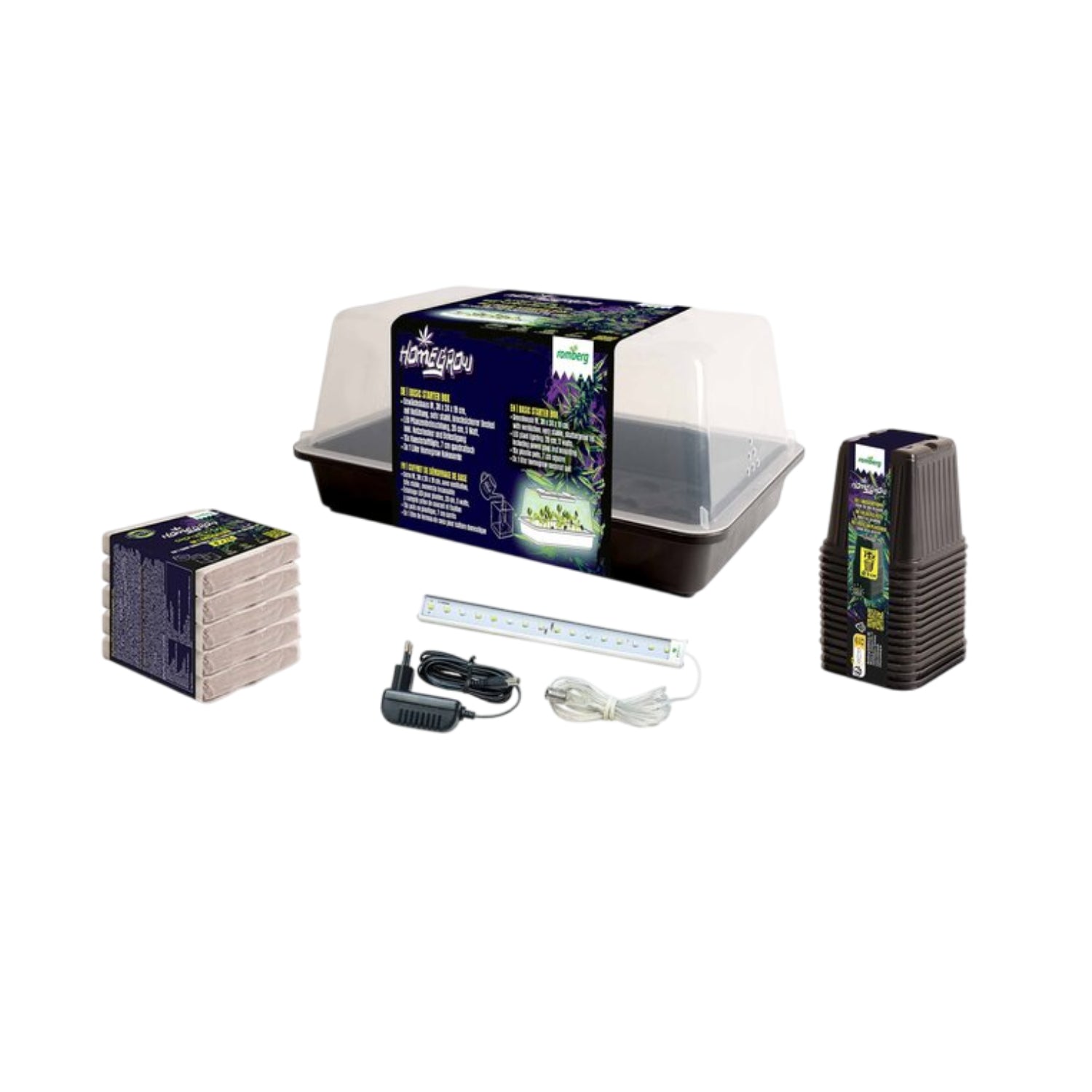 Homegrow Basic Starter Box mit Zimmergewächshaus, 5 Watt LED, Anzuchtsubstrat und 15 Töpfe