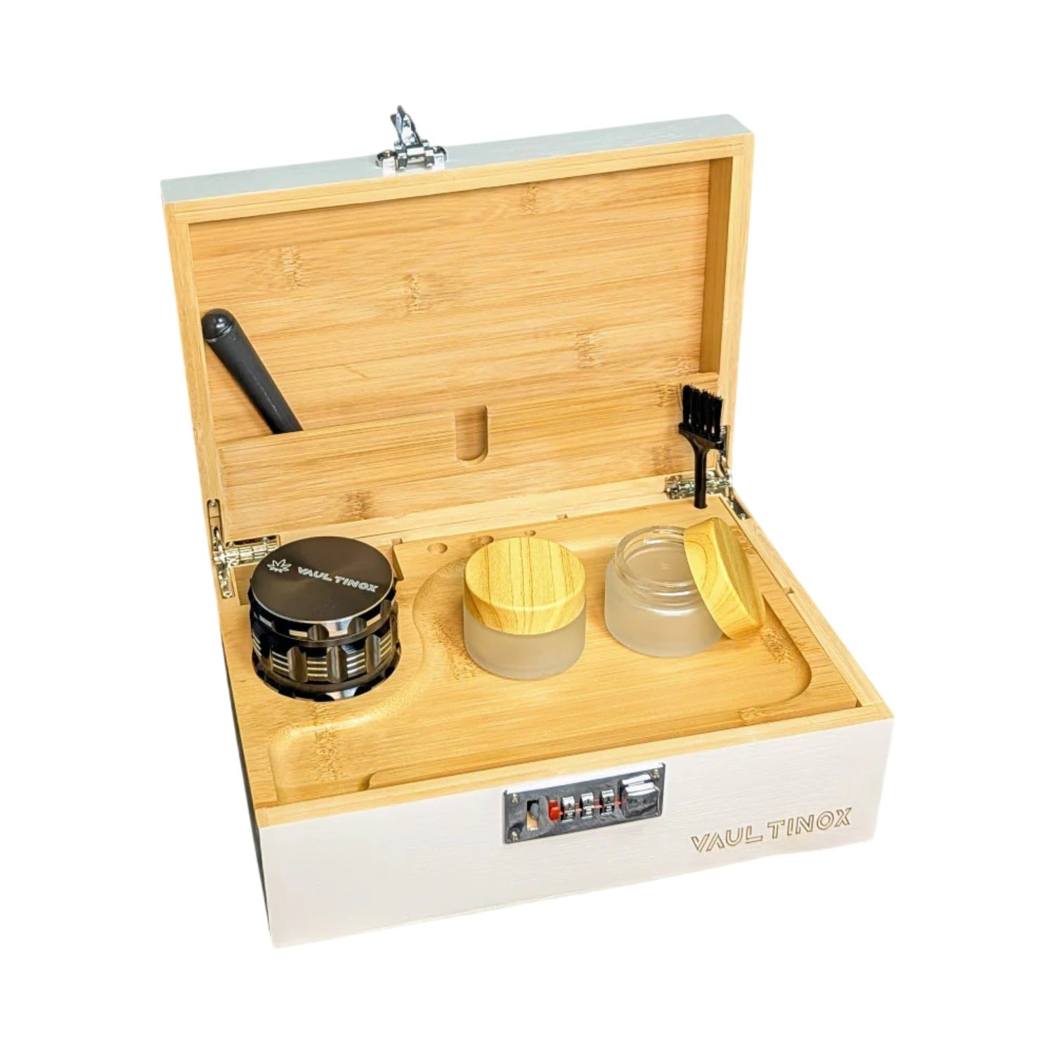 Vaultinox  Abschließbare Stonerbox aus Bambus inkl. Rolling Tray, Grinder & Zubehör