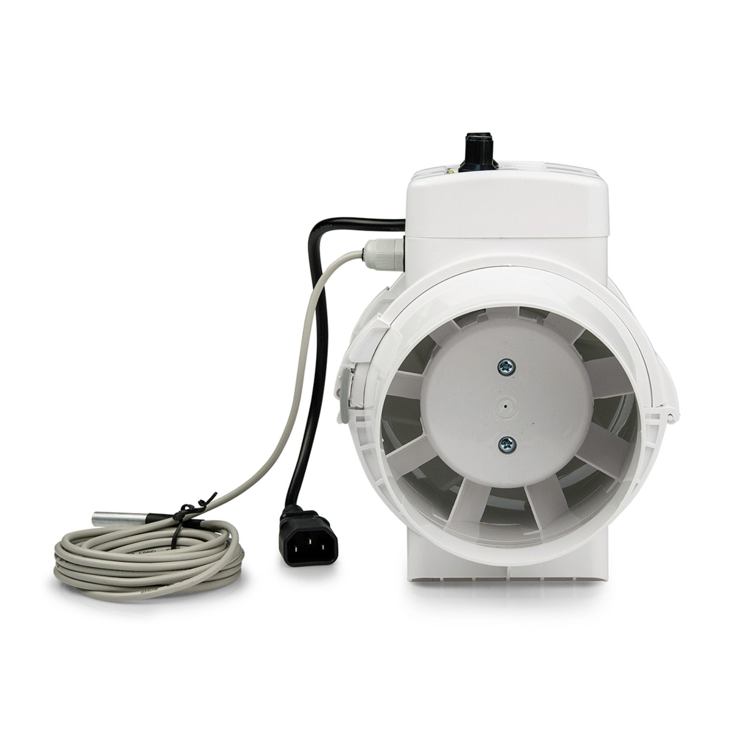 Ventilution Mixed In-Line 220/280 m³/h 125 mm Lüfter mit Regler und Thermostat IEC Connector front