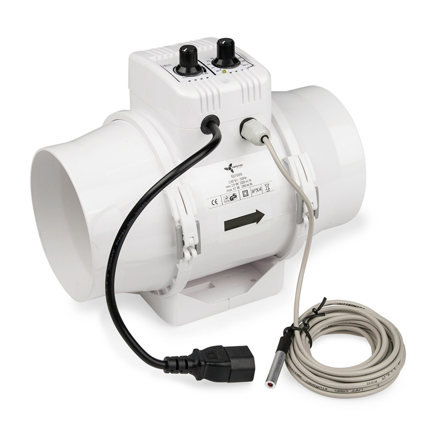 Ventilution Mixed In-Line 220/280 m³/h 125 mm Lüfter mit Regler und Thermostat IEC Connector main