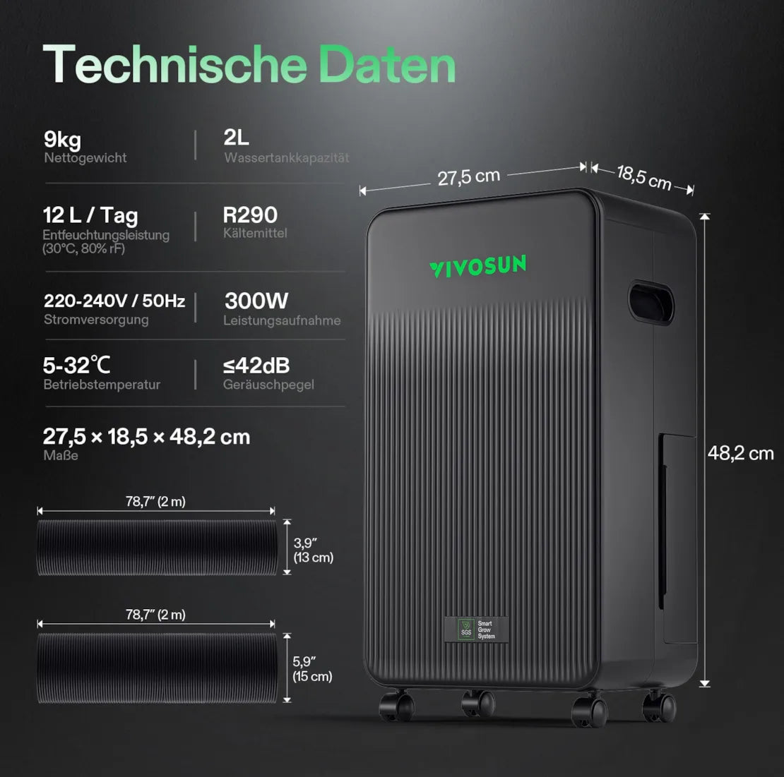 AeroDrain D12 smarter Luftentfeuchter 300 Watt und 2 Liter Tank