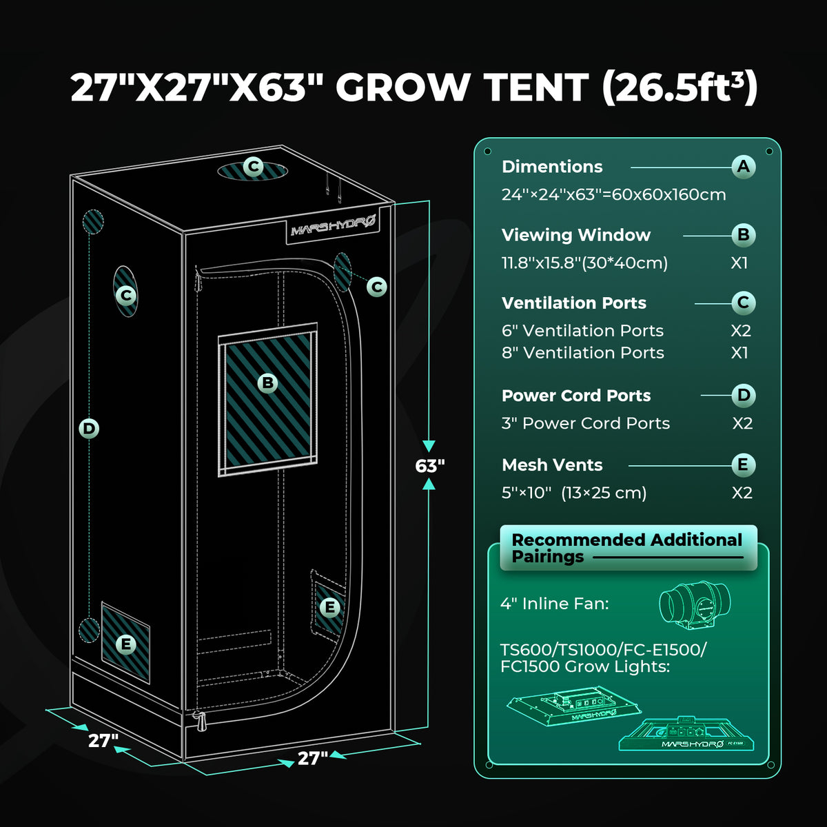 Mars Hydro FC1500 – Growbox-Abmessungen
