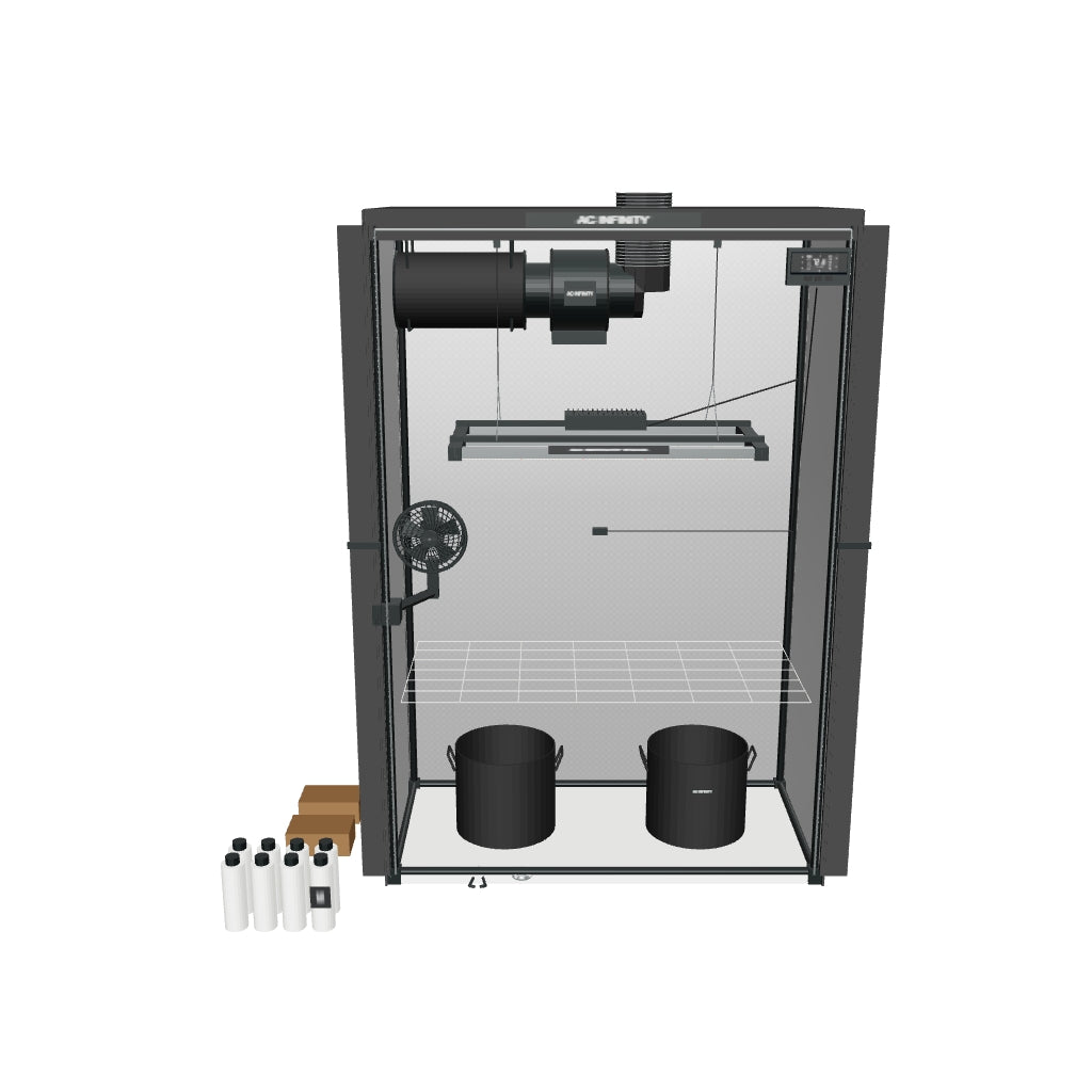 AC Infinity AI+ Cultivator Kit Komplettset (120x60x180 cm) 280 Watt Samsung IONFRAME EVO3 LED, CONTROLLER AI+ und Athena Blended Starter Kit – 3D-Ansicht