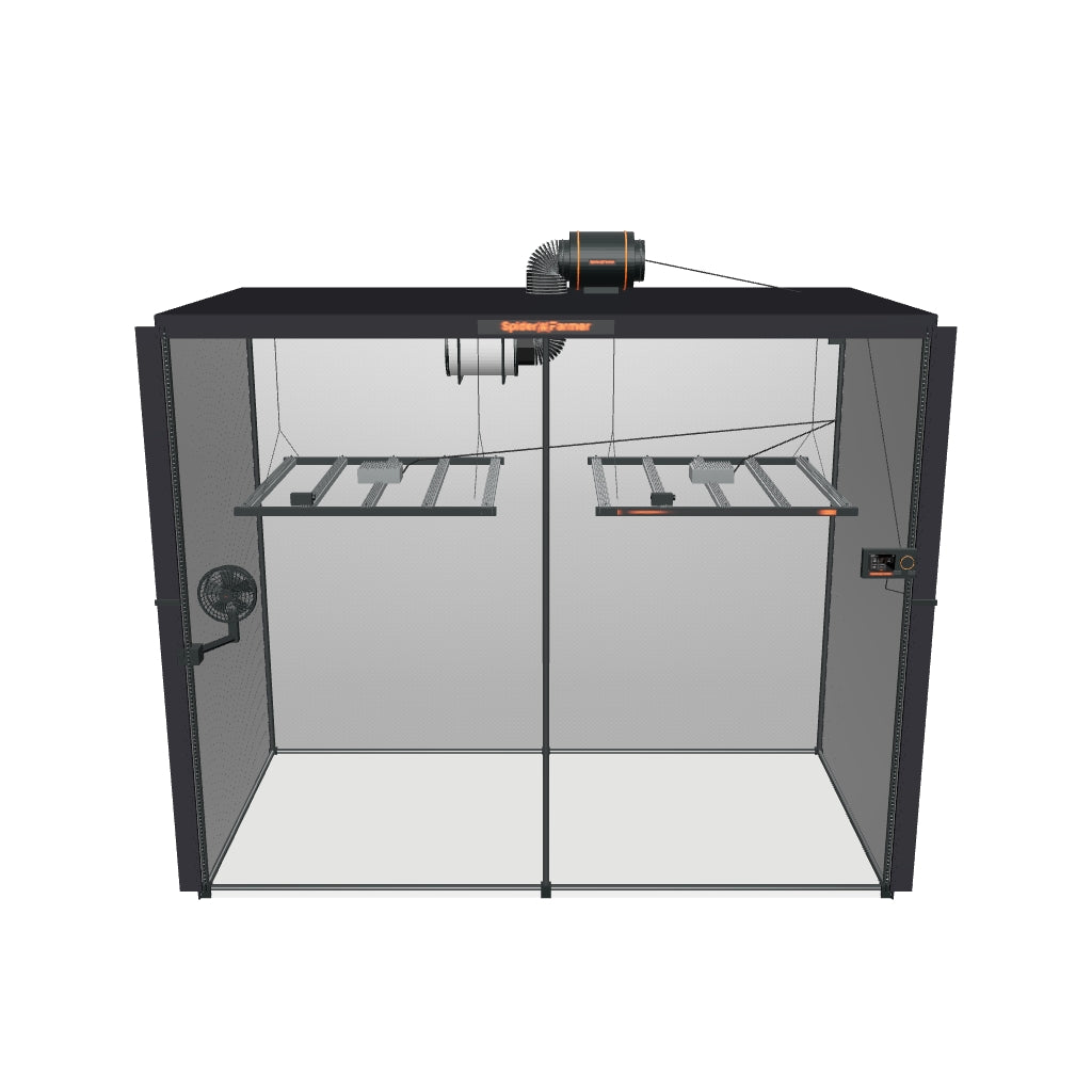 Spider Farmer Komplettset (240x120x200 cm) 960 Watt SE5000 EVO LED mit GGS für smarte Steuerung – fotobasierte 3D-Ansicht