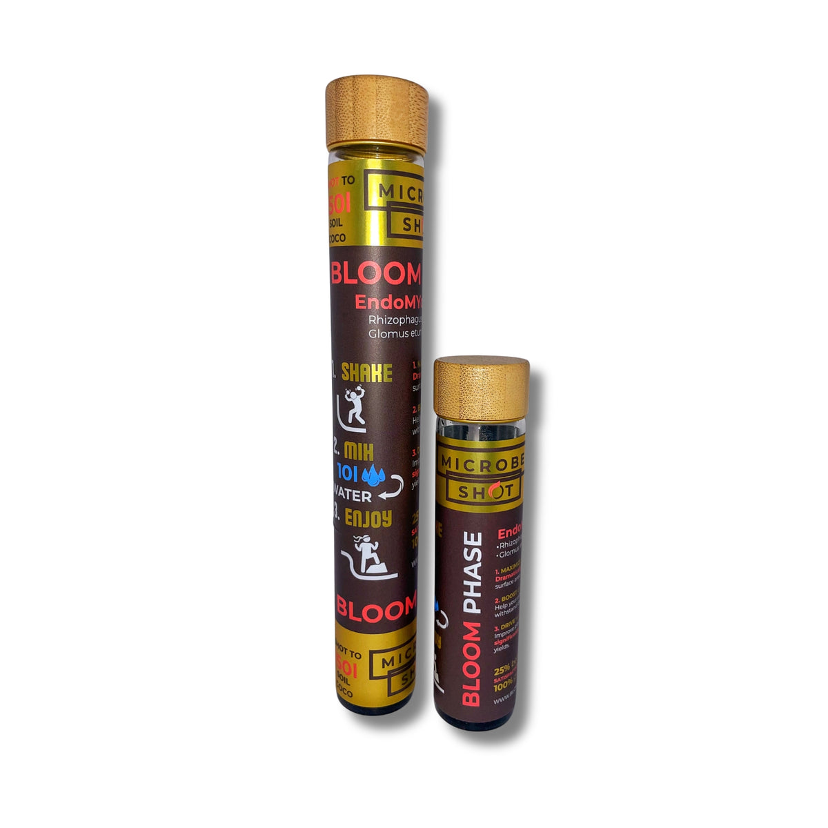 Blomgrow Microbe Shot Bloom Phase 90 g und 180 g im Größenvergleich
