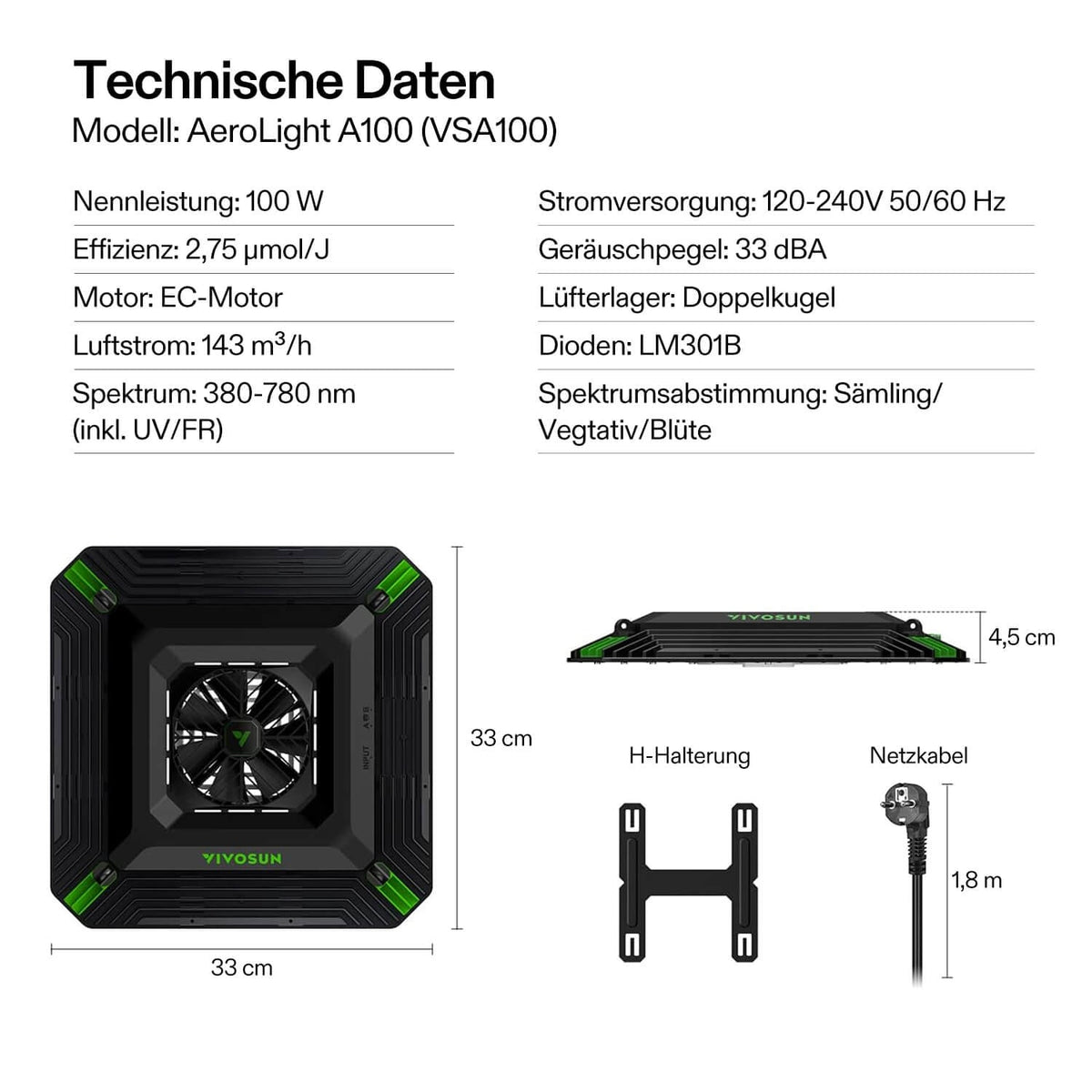 VIVOSUN AeroLight A100 100W LED Pflanzenlampe – Galerie 8