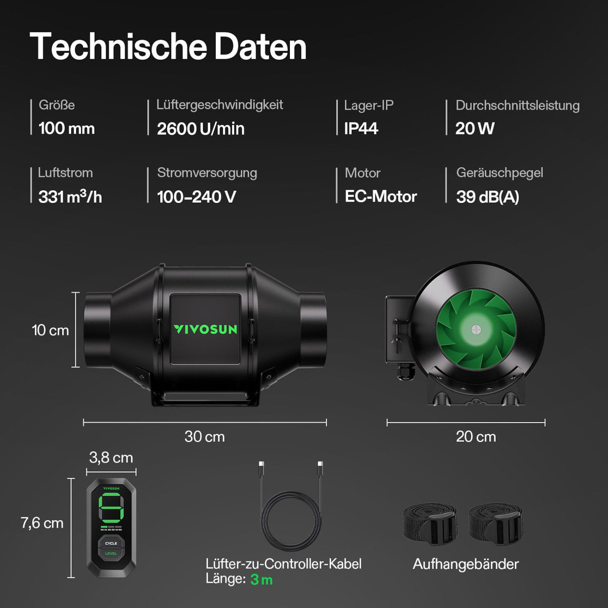 VIVOSUN AeroZesh G4 Rohrventilator 10 cm mit E12 – Galerie 9