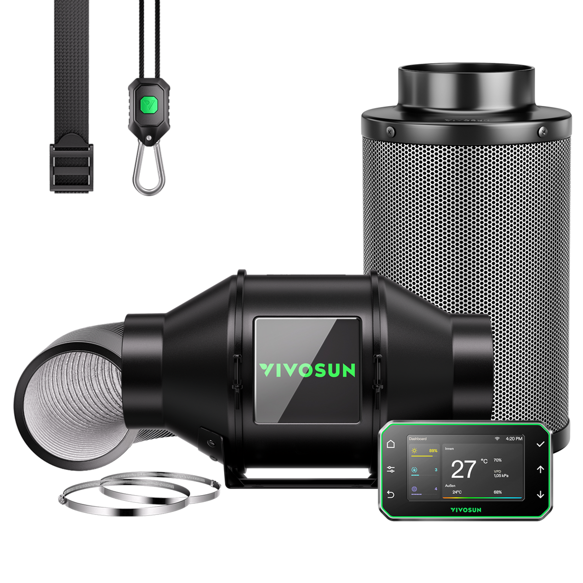 VIVOSUN AeroZesh G4 Smart Abluftset Pro 10 cm mit GrowHub E42A+ – Galerie 1
