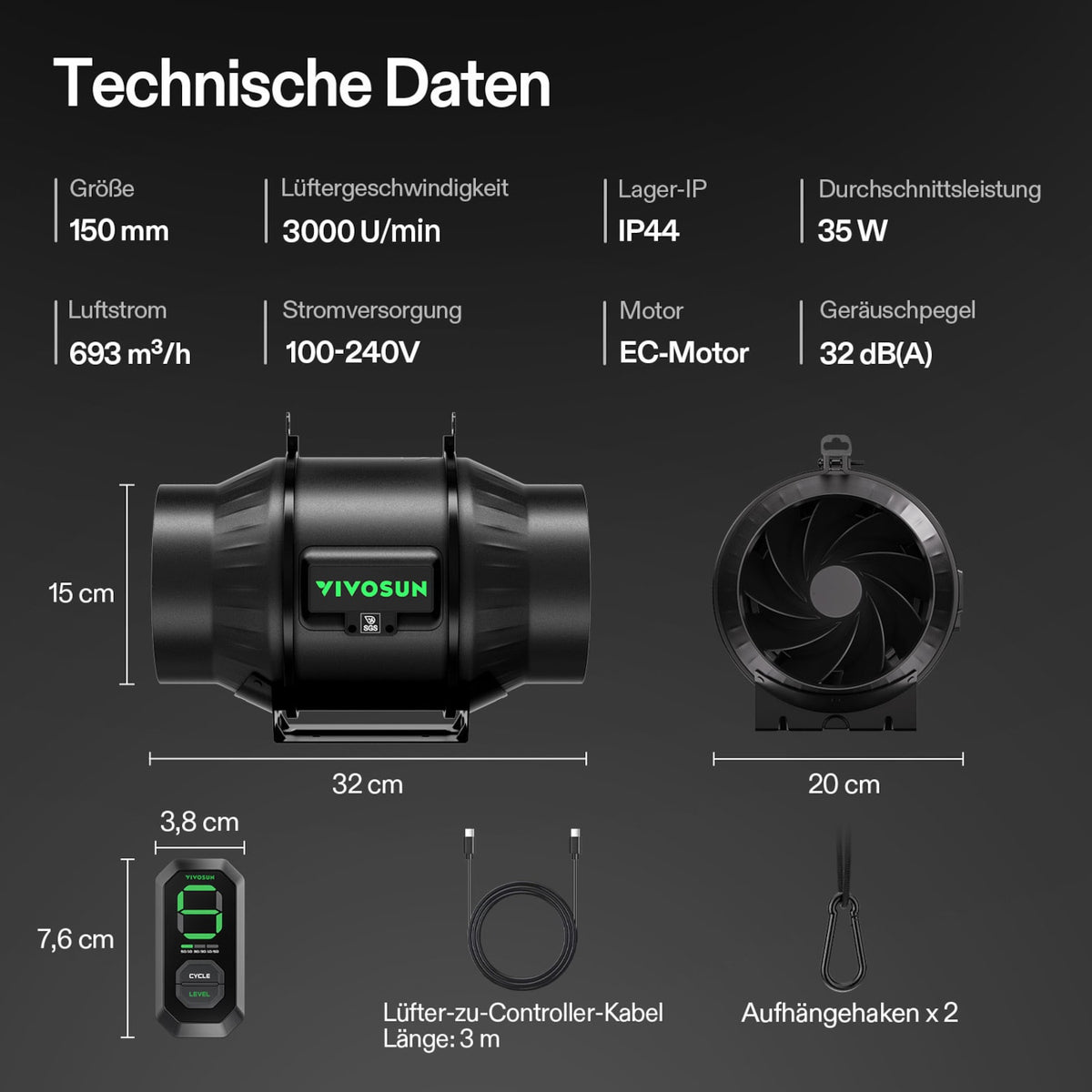 VIVOSUN AeroZesh T6 Rohrventilator 15 cm mit E12 – Galerie 9