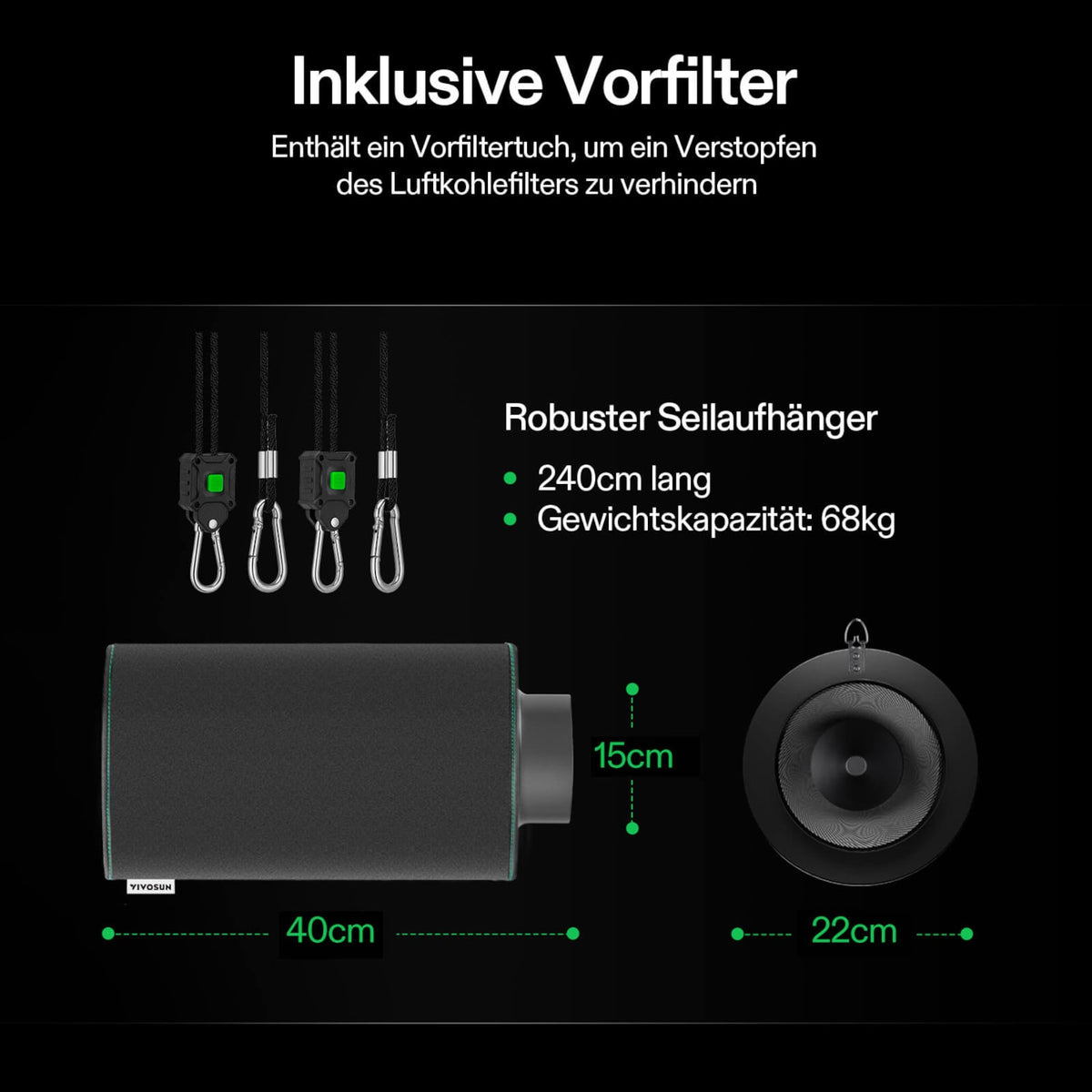 VIVOSUN Aktivkohlefilter 15 cm zur Geruchskontrolle Schwarz – Galerie 6