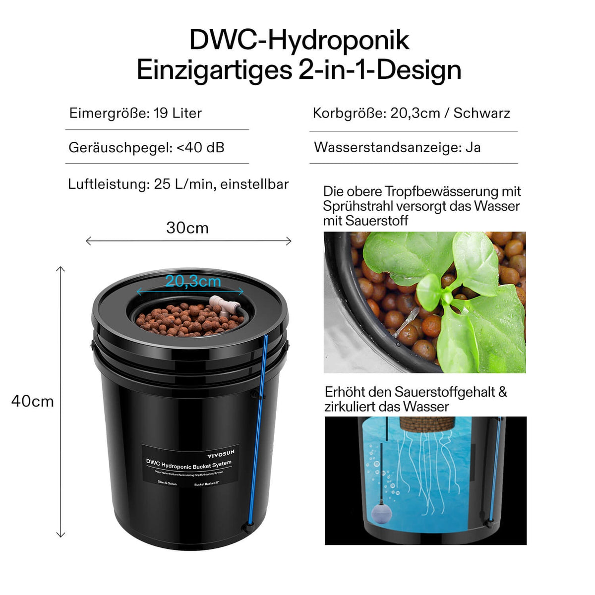 VIVOSUN DWC Hydroponik-System mit 4 Eimern à 18,9 L – Galerie 2