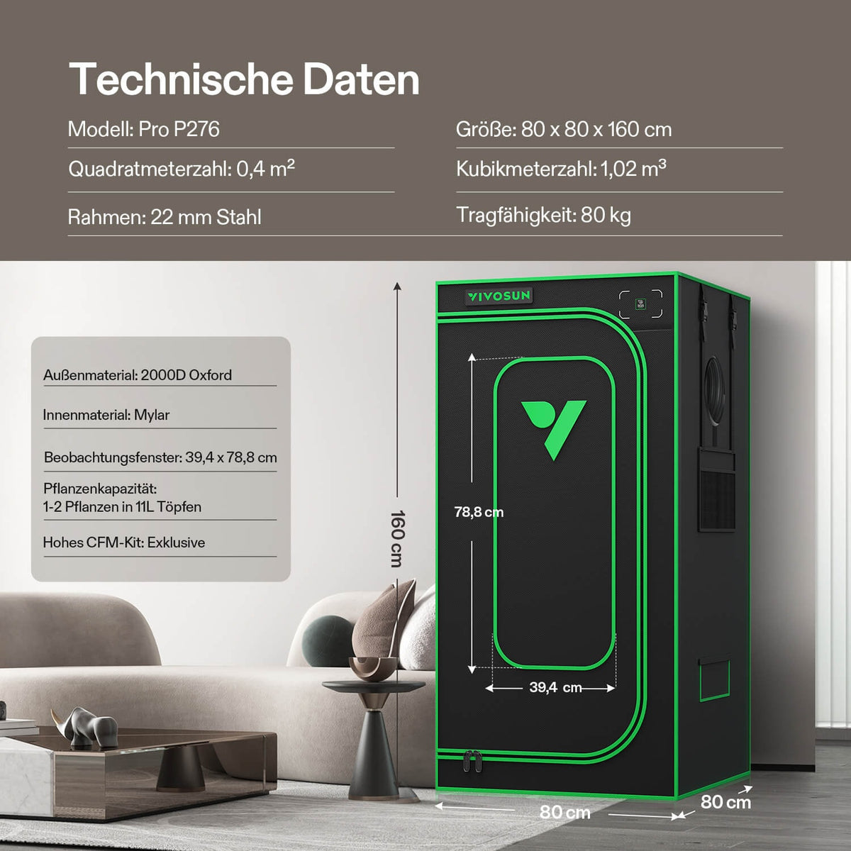 VIVOSUN P276 Growbox 80×80×160 cm – Galerie 7