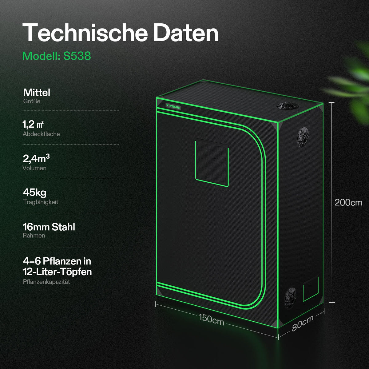 VIVOSUN S538 Growbox 150×80×200 cm – Galerie 7